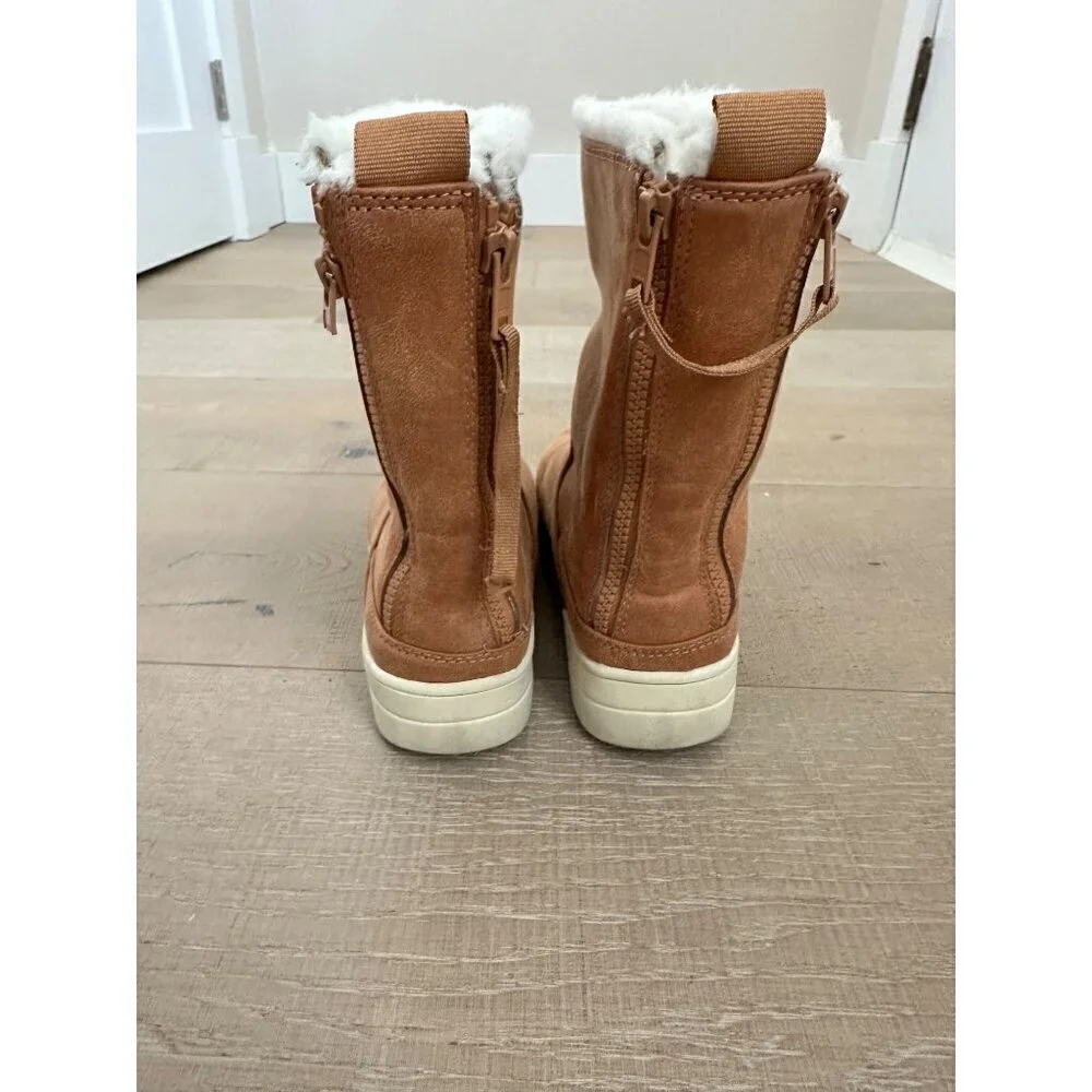 Toddler Brown Faux Leather Winter Boots W/ Fur Lining & Zip Closure Size 8